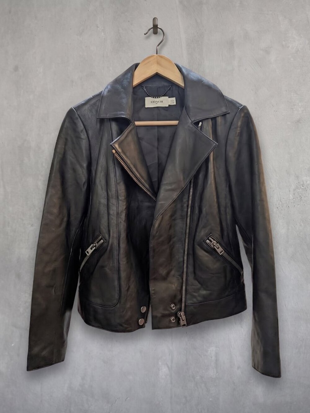 Authentic COACH Black Lambskin Leather Biker Jacket - Size 2 (Fits like an S)